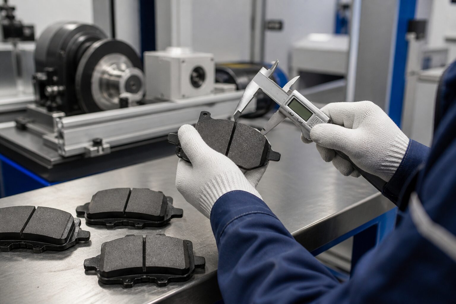 brake pad quality inspection at a China supplier
